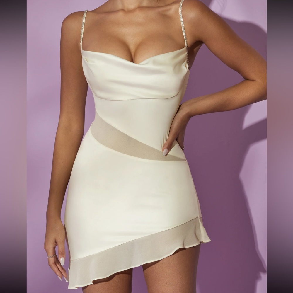 NWT Cowl Asymmetric White Mini Dress